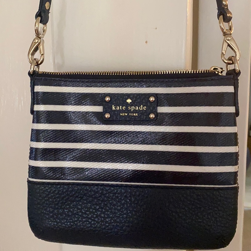 Kate Spade Navy and white stripe cross body bag.